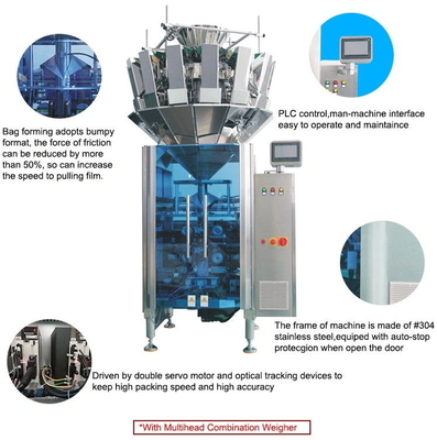 Grande vertical los granos alimenticios empaquetadora el pesaje automático y la máquina de rellenar